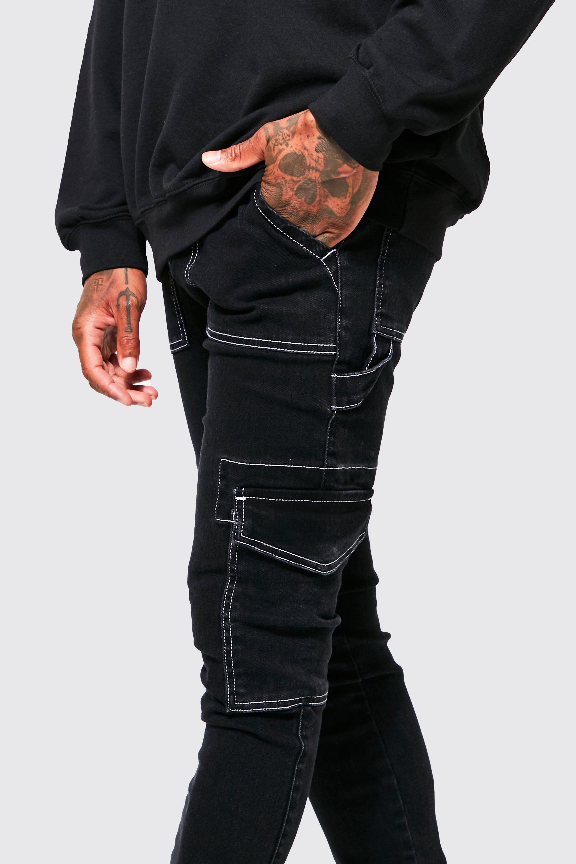 Skinny Stretch Contrast Stitch Cargo Jeans